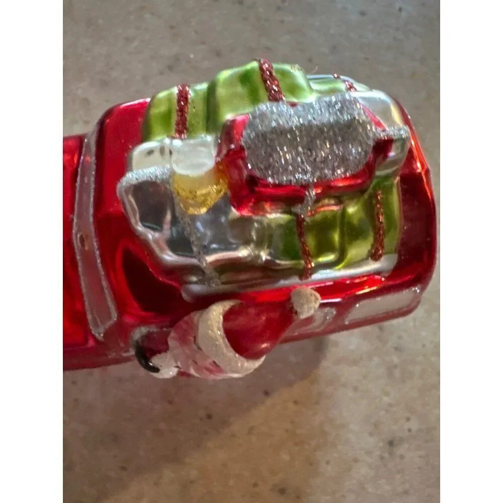 Santa Clause in Red Station Wagon Glass Handblown‎ Ornament